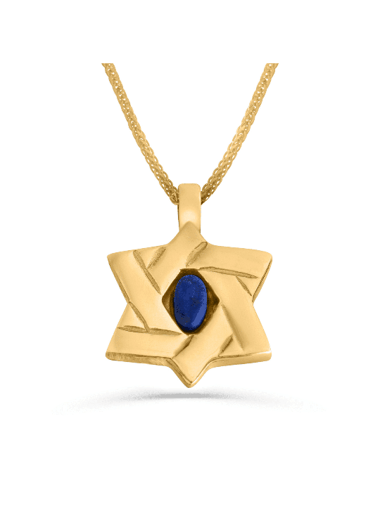 שרשרת מודרנית זהב סטרלינג עם אבני לפיס , מתנות ט"ו באב , ישרא